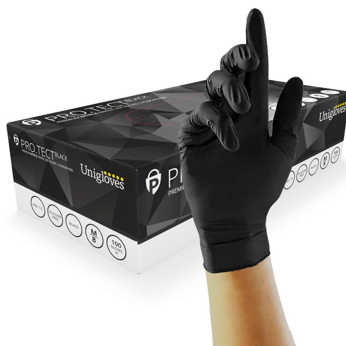 Unigloves Powder Free Commercial Nitrile Gloves Black (Pack of 100) Large