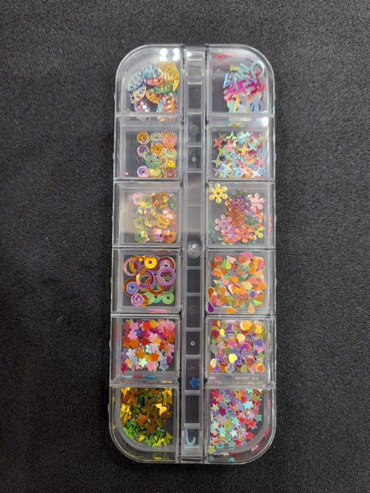 Nail Art Gem Tray - coloured hologram mixed shapes